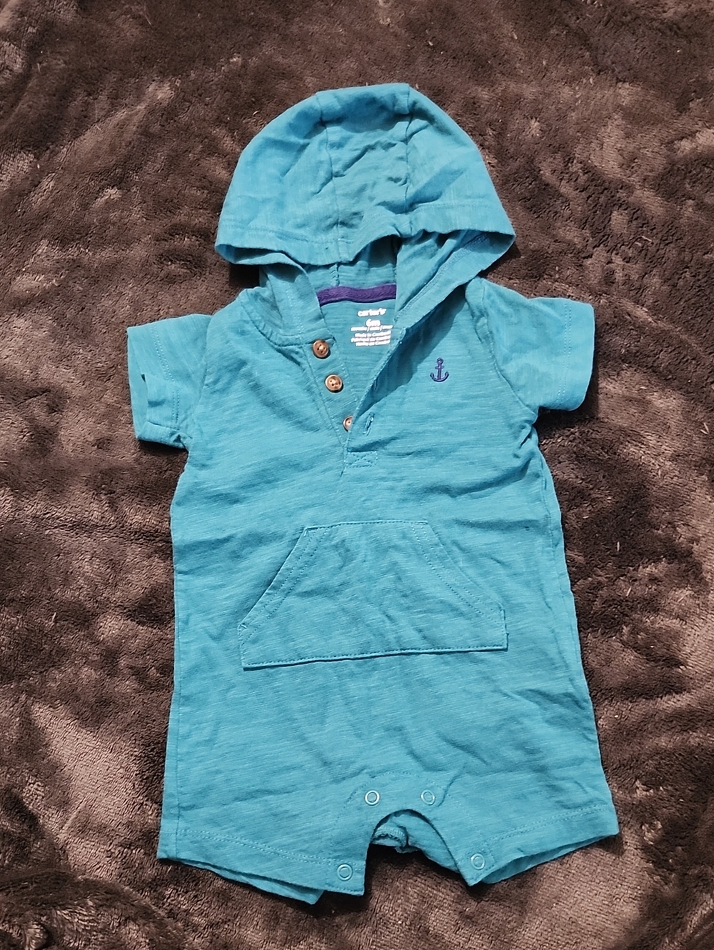 Carter's Teal Hooded Short Sleeve One-Piece Bodysuit
